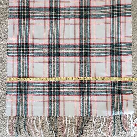 LOFT Outlet Plaid Cream Green Red Pink Fringe Hem Winter Scarf - Picture 5 of 7